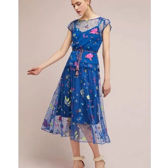 Anthropologie Dresses & Skirts - Anthropologie Plenty by Tracy Reese Embroidered Topaz Midi Dress Size 00P